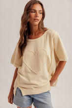 Load image into Gallery viewer, Khaki Heart Waffle Loose Fitted T Shirt