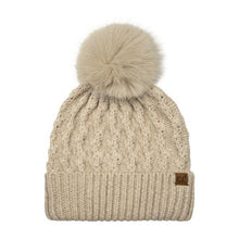 Load image into Gallery viewer, Tiny Flower Knit Fur Pom Beanie