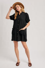 Load image into Gallery viewer, Black Mia Ruffle Pocket Mini Dress