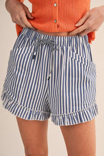 Load image into Gallery viewer, Navy Striped Ruffle Hem Shorts