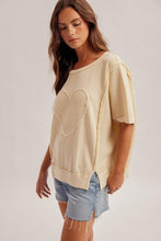 Load image into Gallery viewer, Khaki Heart Waffle Loose Fitted T Shirt