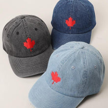 Load image into Gallery viewer, Canadian Maple Leaf Embroidered Denim Cap