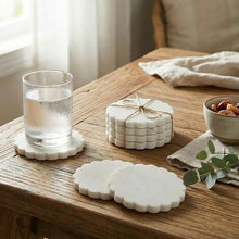 Load image into Gallery viewer, Scalloped White Marble Coasters
