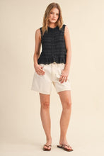 Load image into Gallery viewer, Black Shirred Ruffle Detail Top