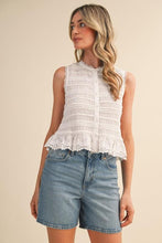Load image into Gallery viewer, White Shirred Ruffled Detail Top