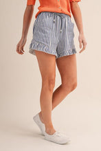 Load image into Gallery viewer, Navy Striped Ruffle Hem Shorts