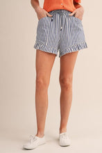 Load image into Gallery viewer, Navy Striped Ruffle Hem Shorts
