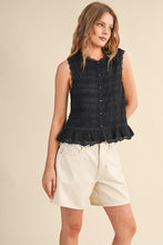 Load image into Gallery viewer, Black Shirred Ruffle Detail Top