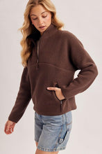 Load image into Gallery viewer, Espresso Sherpa Fleece Half-Zip Pullover