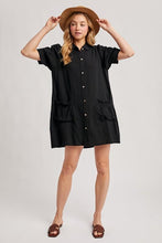 Load image into Gallery viewer, Black Mia Ruffle Pocket Mini Dress