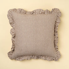 Load image into Gallery viewer, Brown Ruffle Thin Stripe Pillow