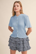 Load image into Gallery viewer, Cornflower Blue Scalloped Pointelle Short Sleeve Knit Cardigan