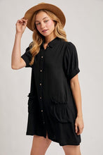 Load image into Gallery viewer, Black Mia Ruffle Pocket Mini Dress