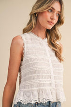 Load image into Gallery viewer, White Shirred Ruffled Detail Top