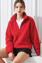Load image into Gallery viewer, Red Sherpa Fleece Half Zipper Pullover