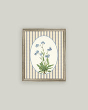 Load image into Gallery viewer, Blue Blooms on Stripes Antique Framed Art