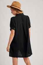 Load image into Gallery viewer, Black Mia Ruffle Pocket Mini Dress