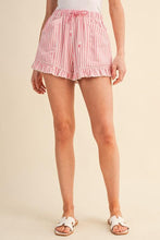 Load image into Gallery viewer, Pink Striped Ruffle Hem Shorts