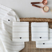 Load image into Gallery viewer, Tan Stripe Tea Towel with Tiny Heart Detail