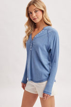 Load image into Gallery viewer, Denim Sarah Jersey Knit Henley Top