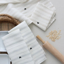 Load image into Gallery viewer, Tan Stripe Tea Towel with Tiny Heart Detail