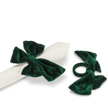 Load image into Gallery viewer, Dark Green Velvet Bow Napkin Ring
