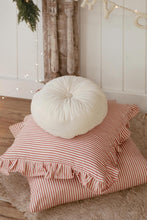 Load image into Gallery viewer, Ruffle Red Ticking Pillow