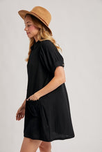 Load image into Gallery viewer, Black Mia Ruffle Pocket Mini Dress