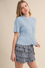 Load image into Gallery viewer, Cornflower Blue Scalloped Pointelle Short Sleeve Knit Cardigan