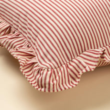 Load image into Gallery viewer, Ruffle Red Ticking Pillow