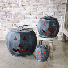 Load image into Gallery viewer, Charcoal Tin Pumpkin Jack-O-Lanterns