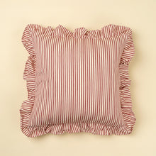 Load image into Gallery viewer, Ruffle Red Ticking Pillow