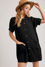 Load image into Gallery viewer, Black Mia Ruffle Pocket Mini Dress