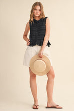 Load image into Gallery viewer, Black Shirred Ruffle Detail Top
