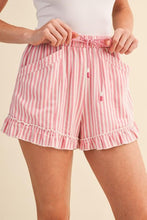 Load image into Gallery viewer, Pink Striped Ruffle Hem Shorts