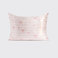 Load image into Gallery viewer, Holiday Satin Pillowcase with Striped Bows