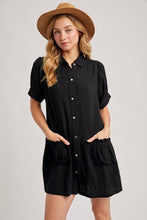 Load image into Gallery viewer, Black Mia Ruffle Pocket Mini Dress