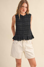 Load image into Gallery viewer, Black Shirred Ruffle Detail Top
