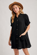 Load image into Gallery viewer, Black Mia Ruffle Pocket Mini Dress