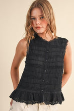 Load image into Gallery viewer, Black Shirred Ruffle Detail Top