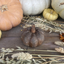 Load image into Gallery viewer, Wide Wood Carved Brown Pumpkin