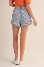 Load image into Gallery viewer, Navy Striped Ruffle Hem Shorts
