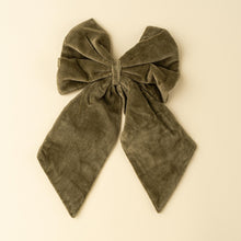 Load image into Gallery viewer, Olive Velvet Bow Clip