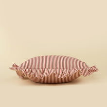 Load image into Gallery viewer, Ruffle Red Ticking Pillow