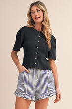 Load image into Gallery viewer, Black Scalloped Pointelle Short Sleeve Knit Cardigan